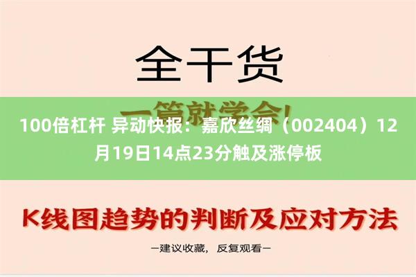 100倍杠杆 异动快报：嘉欣丝绸（002404）12月19日14点23分触及涨停板